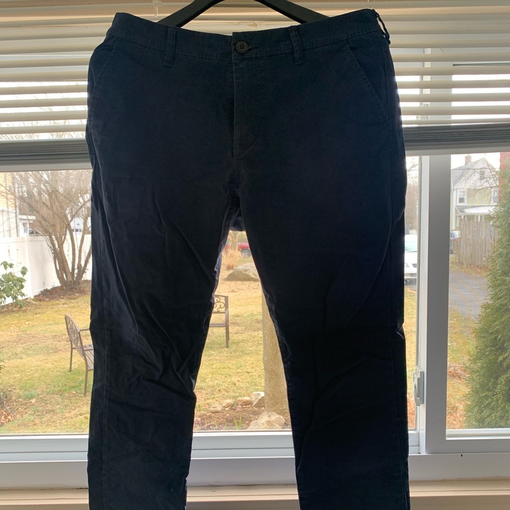 Aero slim straight navy chino pants.